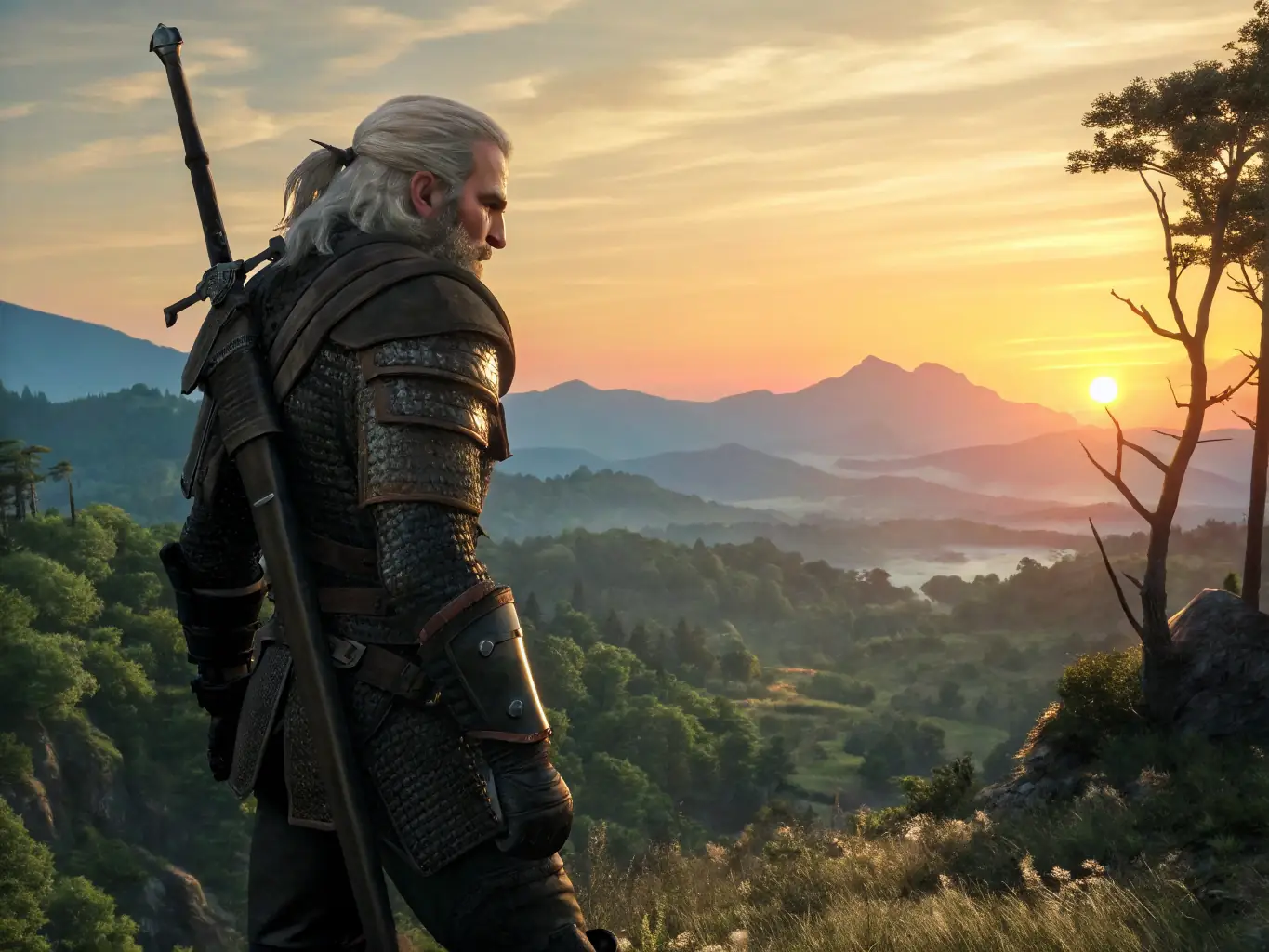 A dynamic action shot from 'The Witcher 3: Wild Hunt', featuring Geralt battling a monster in a lush forest, emphasizing the game's rich storytelling and engaging combat.