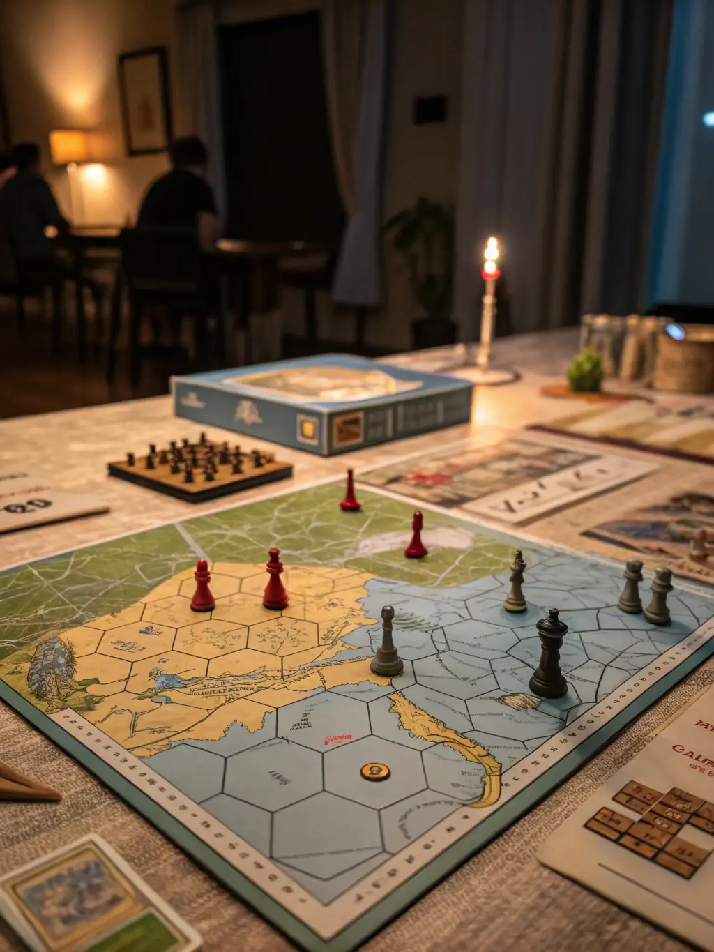 A screenshot from a popular strategy game, showcasing a complex tactical situation with units positioned strategically.